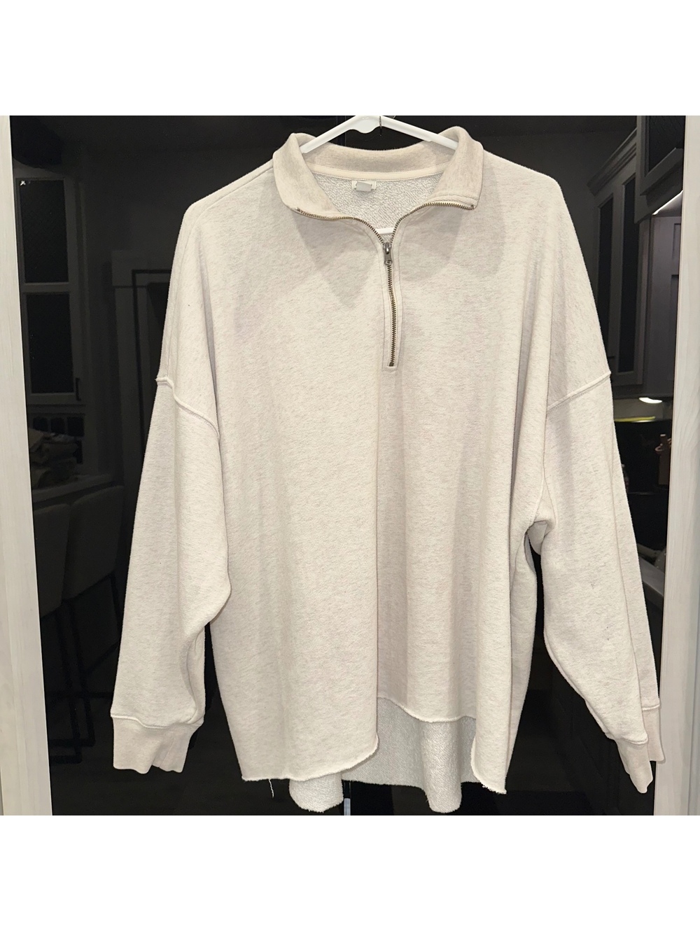 Aerie Women's Large Beige Half-Zip Pullover Sweatshirt, 57% Polyester, 25% Cotot